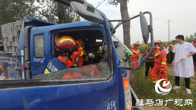 貨車撞樹司機被困 駐馬店消防緊急救援